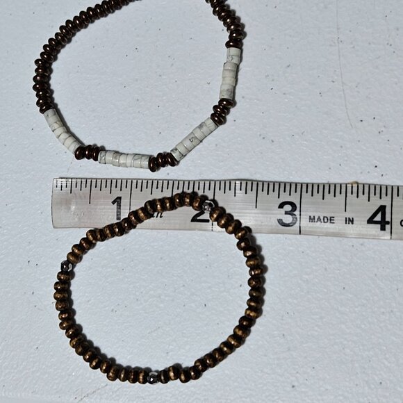 Boho Bronze White Seed Beaded Stretch Bracelets Set Of 3 Minimalist Jewelry - Picture 4 of 5